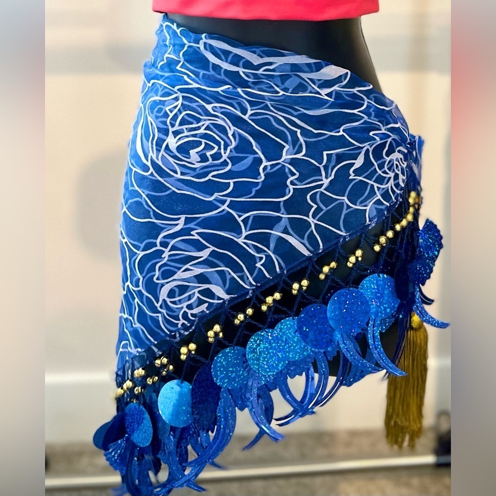 Wrap Skirt, Dance Performance, Bellydance with Accents Flowers and Shells - Picture 6 of 12